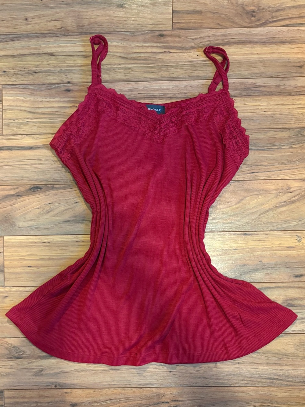 Red Lace-Trim Ribbed Cami Tank Top